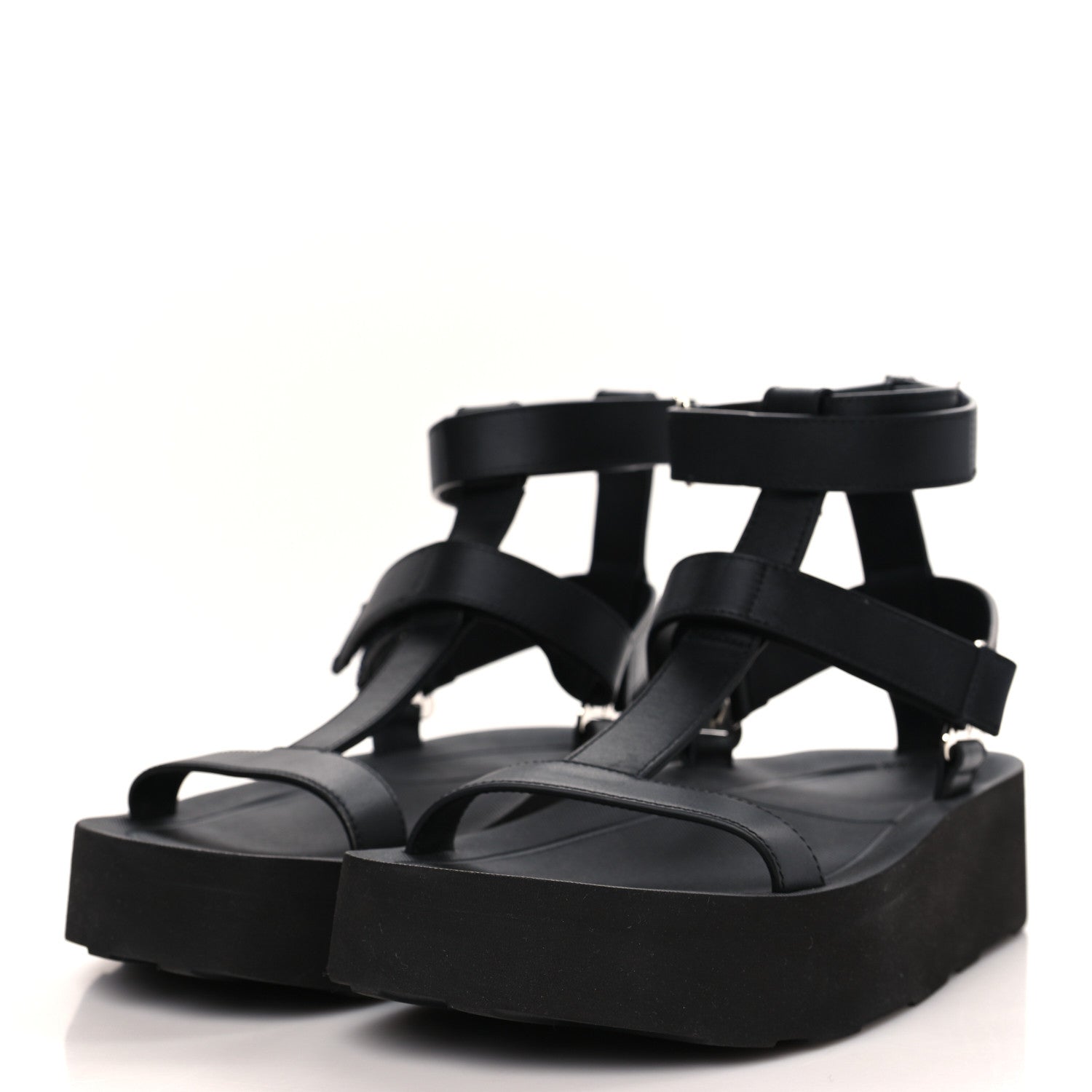 Hermes Calfskin Womens Enid Sandals 37 Black 3 of 8