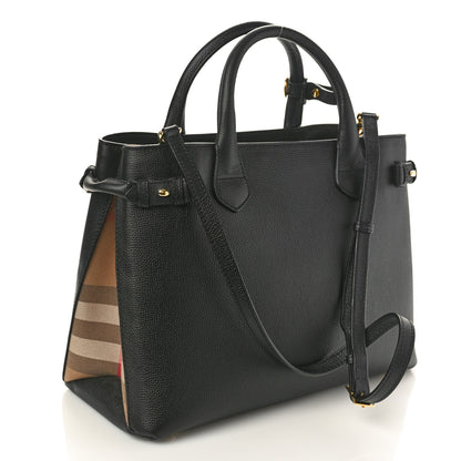 Burberry Derby Calfskin House Check Medium Banner Tote Black 2 of 10
