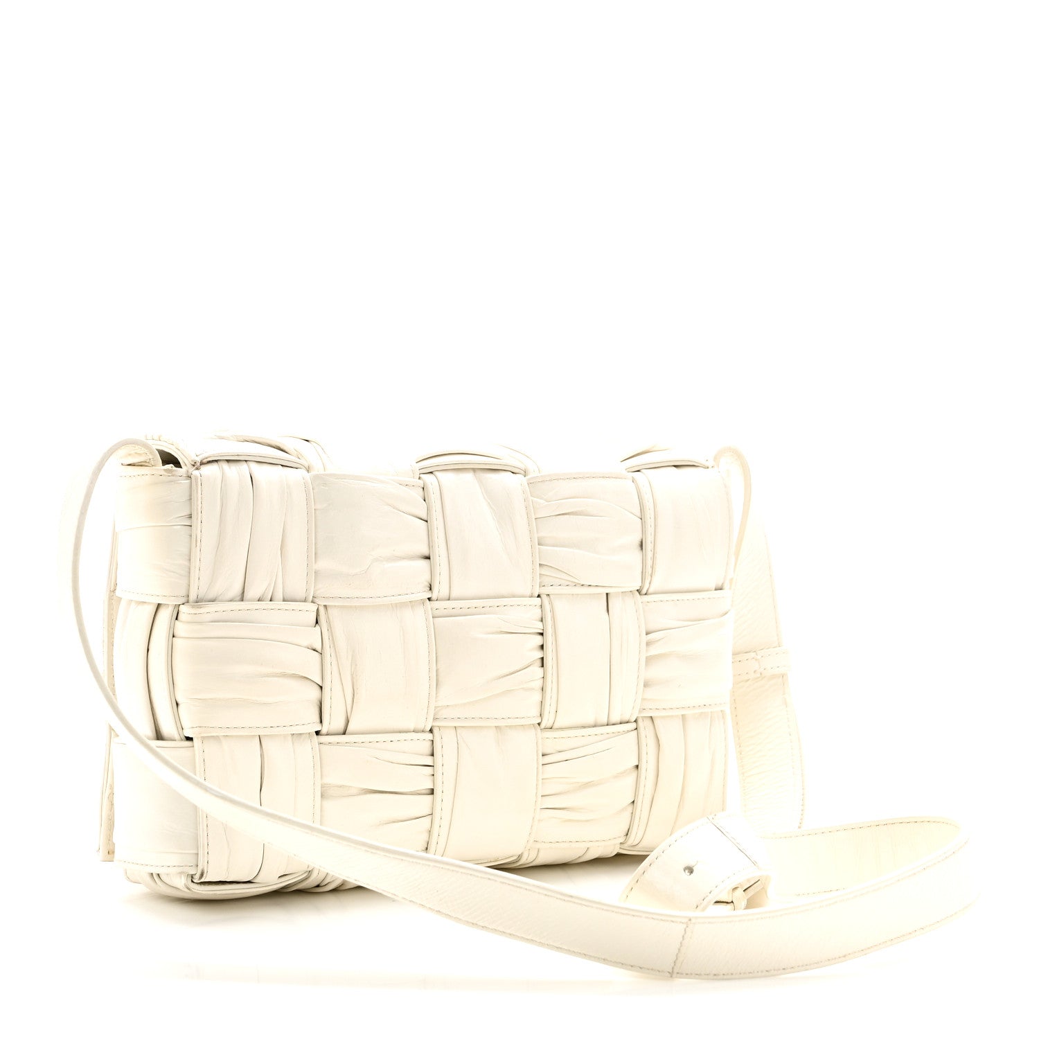 Bottega Veneta Calfskin Intreccio Plisse Cassette Crossbody Bag White 3 of 8