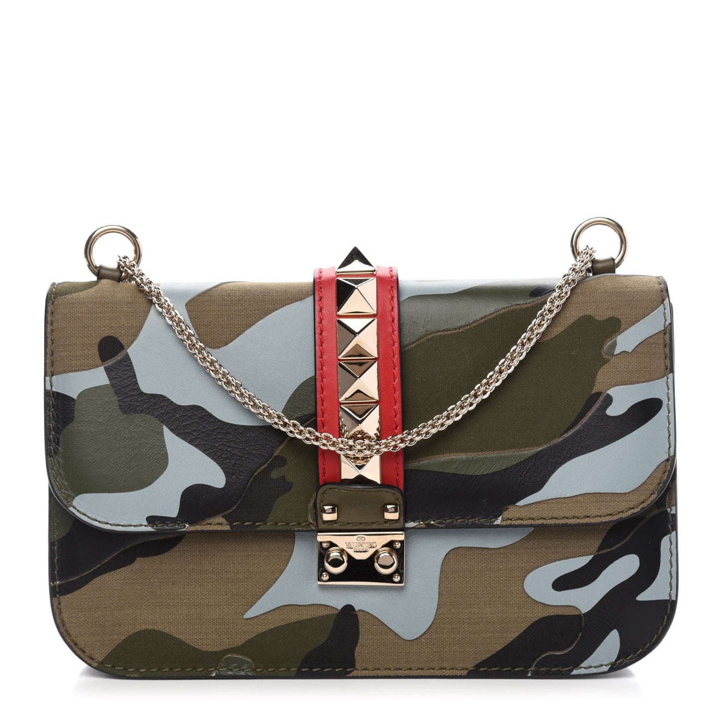 Nappa Canvas Camouflage Medium Glam Lock Rockstud Flap Multicolor
