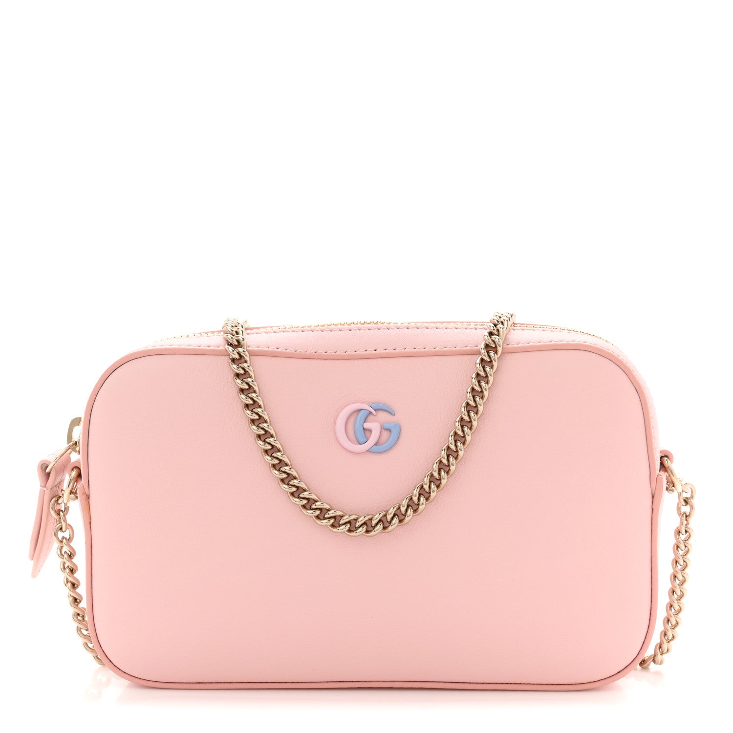 Gucci Dollar Calfskin Enamel Super Mini GG Marmont Chain Shoulder Bag Light Pink Blue 1 of 13
