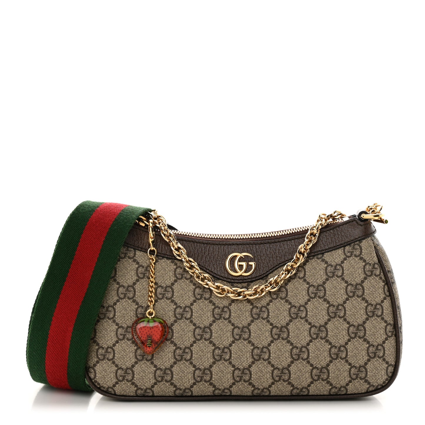 GG Supreme Monogram Textured Dollar Calfskin Web Small Ophidia GG Handbag Beige Ebony New Acero