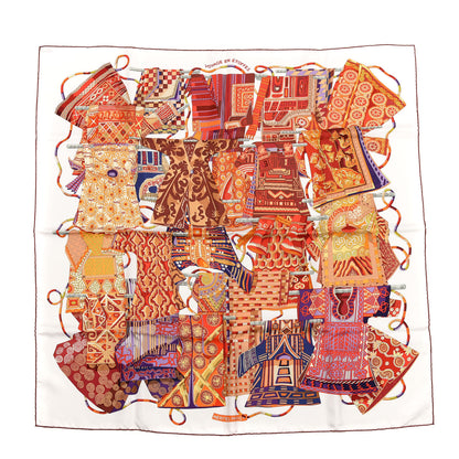 Hermes Silk Voyage En Etoffes Scarf 90 White Rouge H 1 of 4