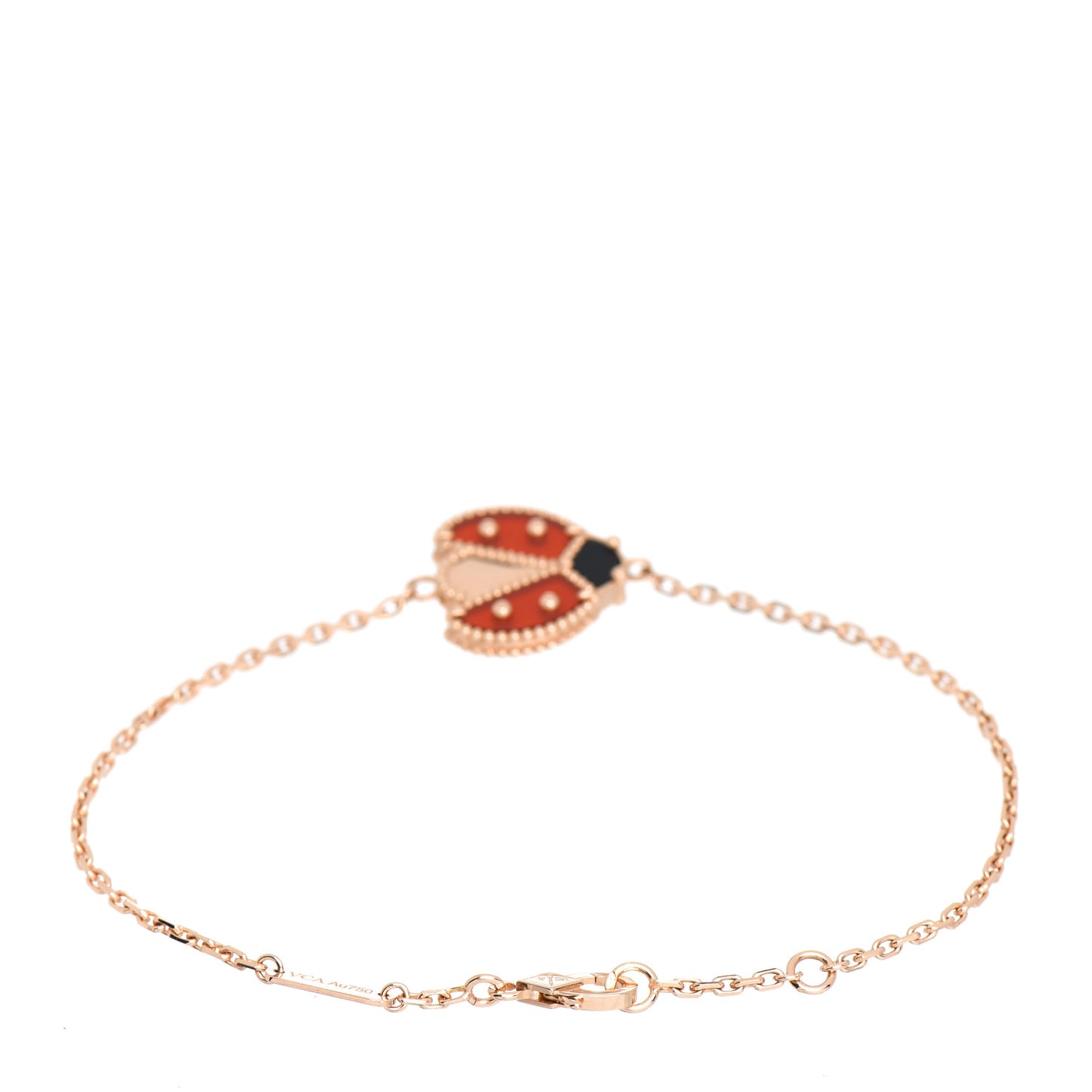 18K Rose Gold Carnelian Onyx Lucky Spring Open Wing Lady Bug Bracelet