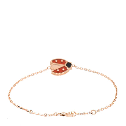 Van Cleef & Arpels 18K Rose Gold Carnelian Onyx Lucky Spring Open Wing Lady Bug Bracelet 3 of 5