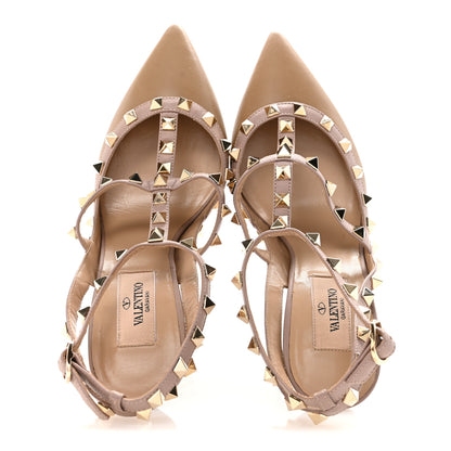 Valentino Garavani Calfskin Nappa Rockstud Ankle Strap 100mm Pumps 37.5 Alpaca Poudre 2 of 9