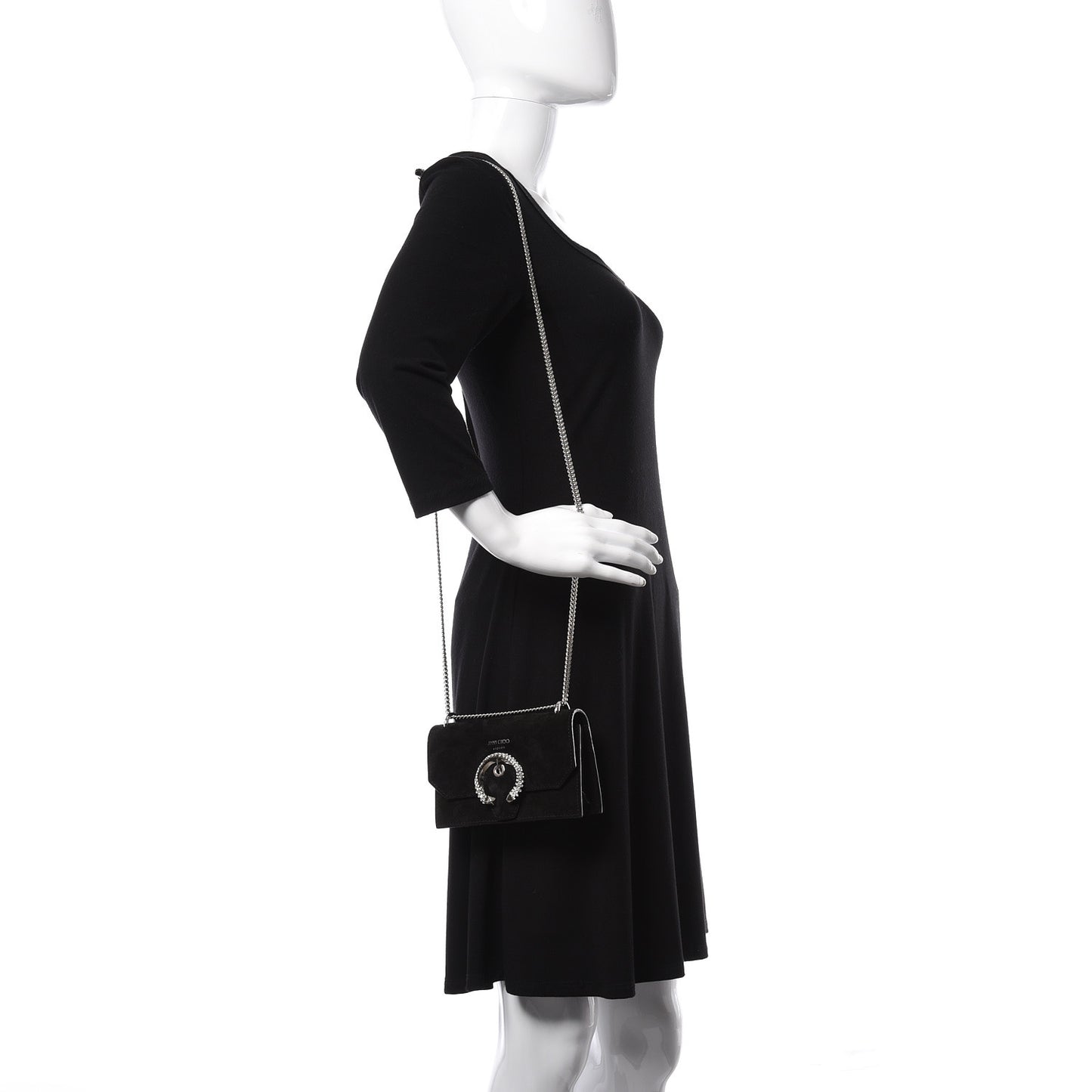 Suede Crystal Buckle Paris Crossbody Bag Black