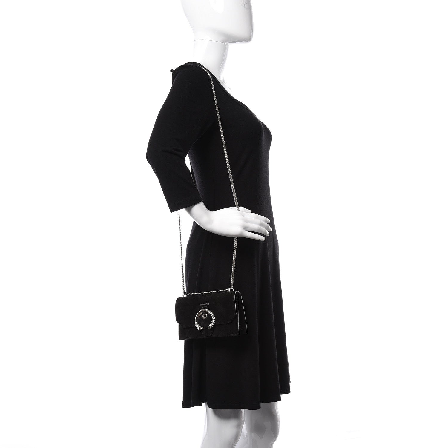 Jimmy Choo Suede Crystal Buckle Paris Crossbody Bag Black 2 of 10