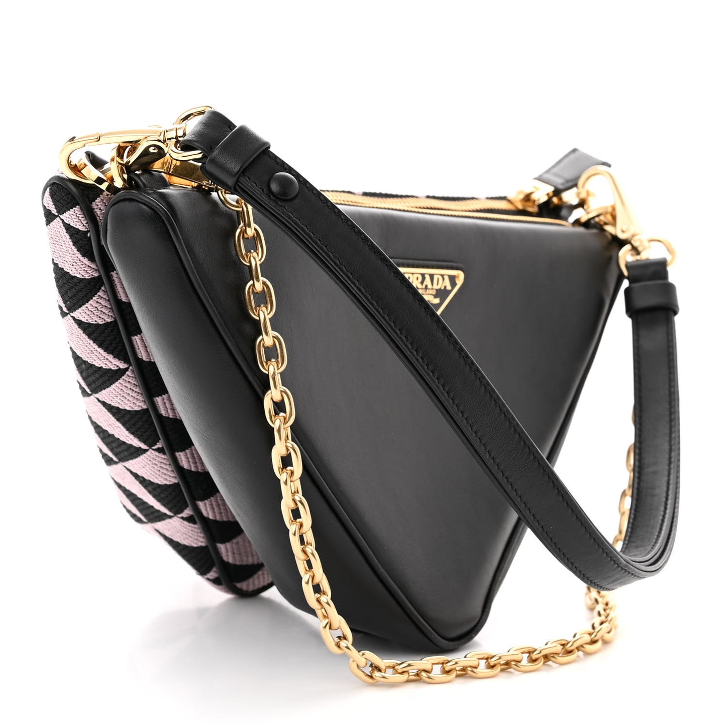 Jacquard Calfskin Triangolo Symbole Embroidered Mini Triangle Double Bag Black Alabastro