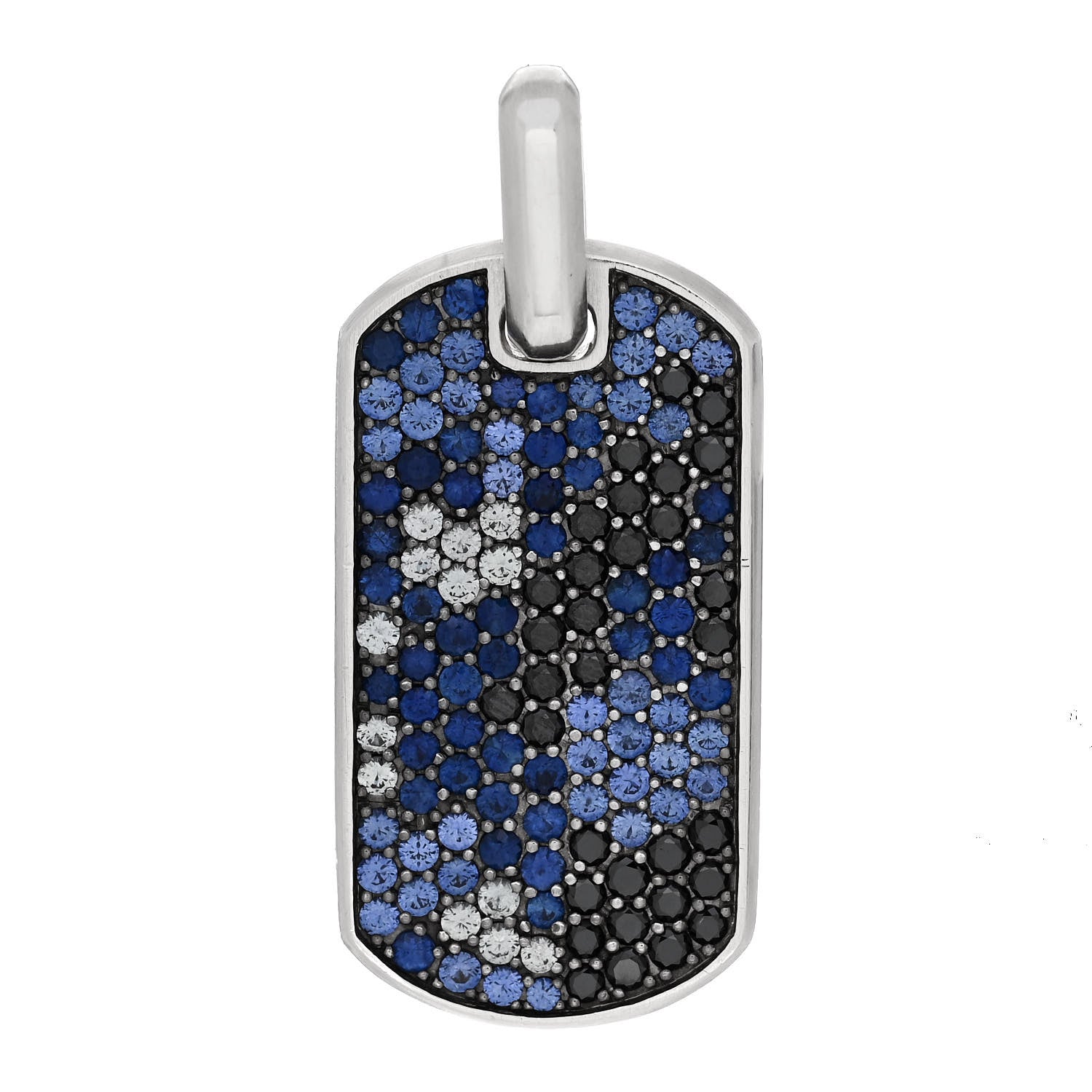 David Yurman Sterling Silver Black Diamond Sapphire Chevron Dog Tag Pendant 1 of 3