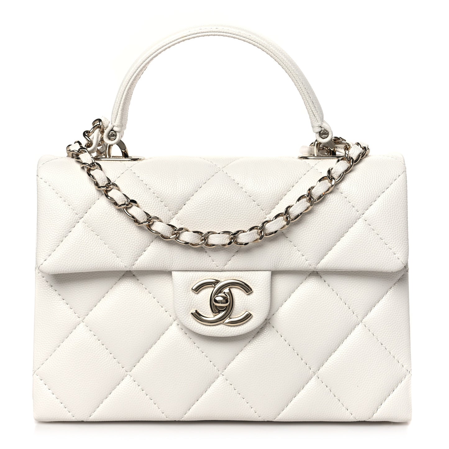 Caviar Quilted Mini Retro Twist Top Handle Flap White