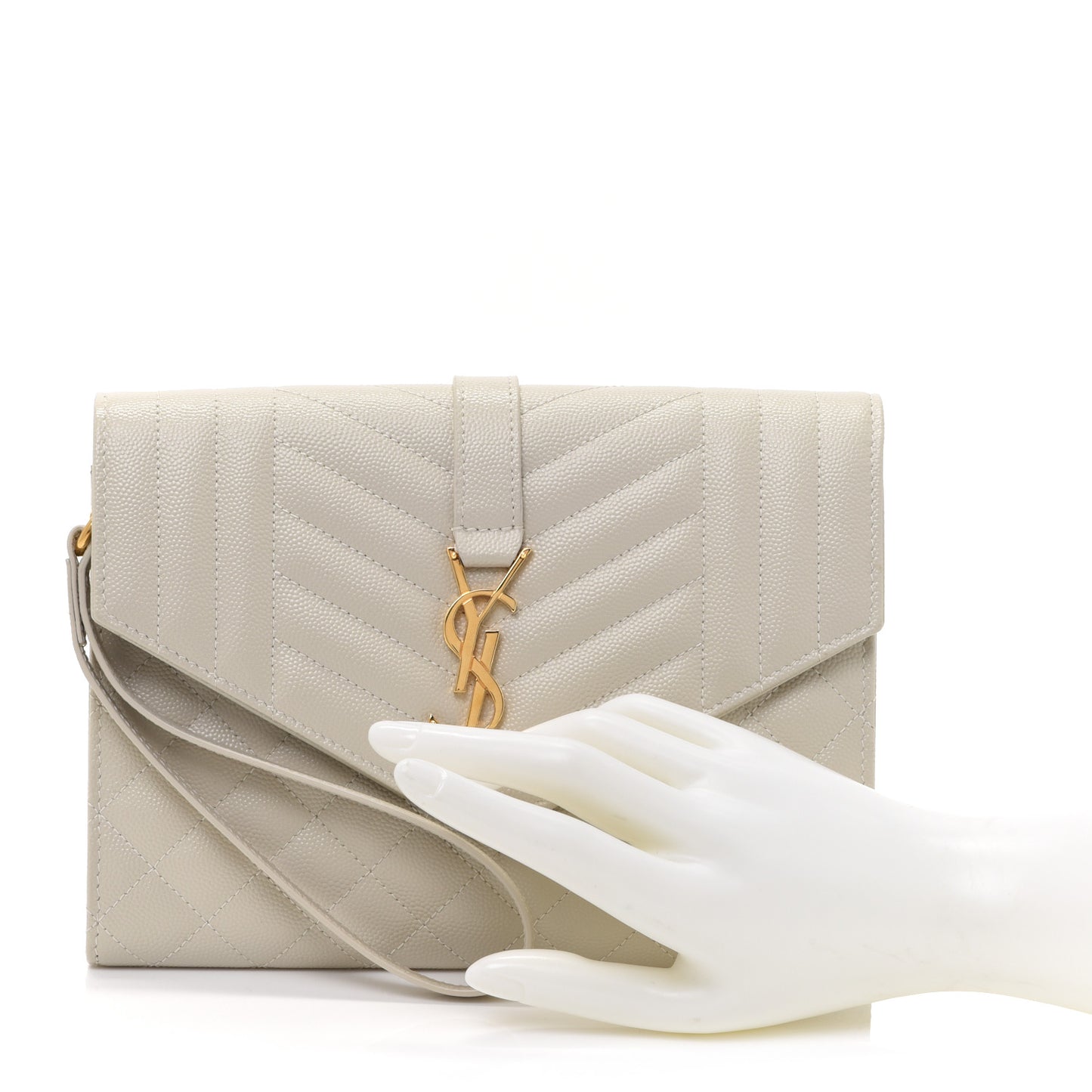 Grain De Poudre Textured Mixed Matelasse Triquilt Monogram Clutch Blanc Vintage