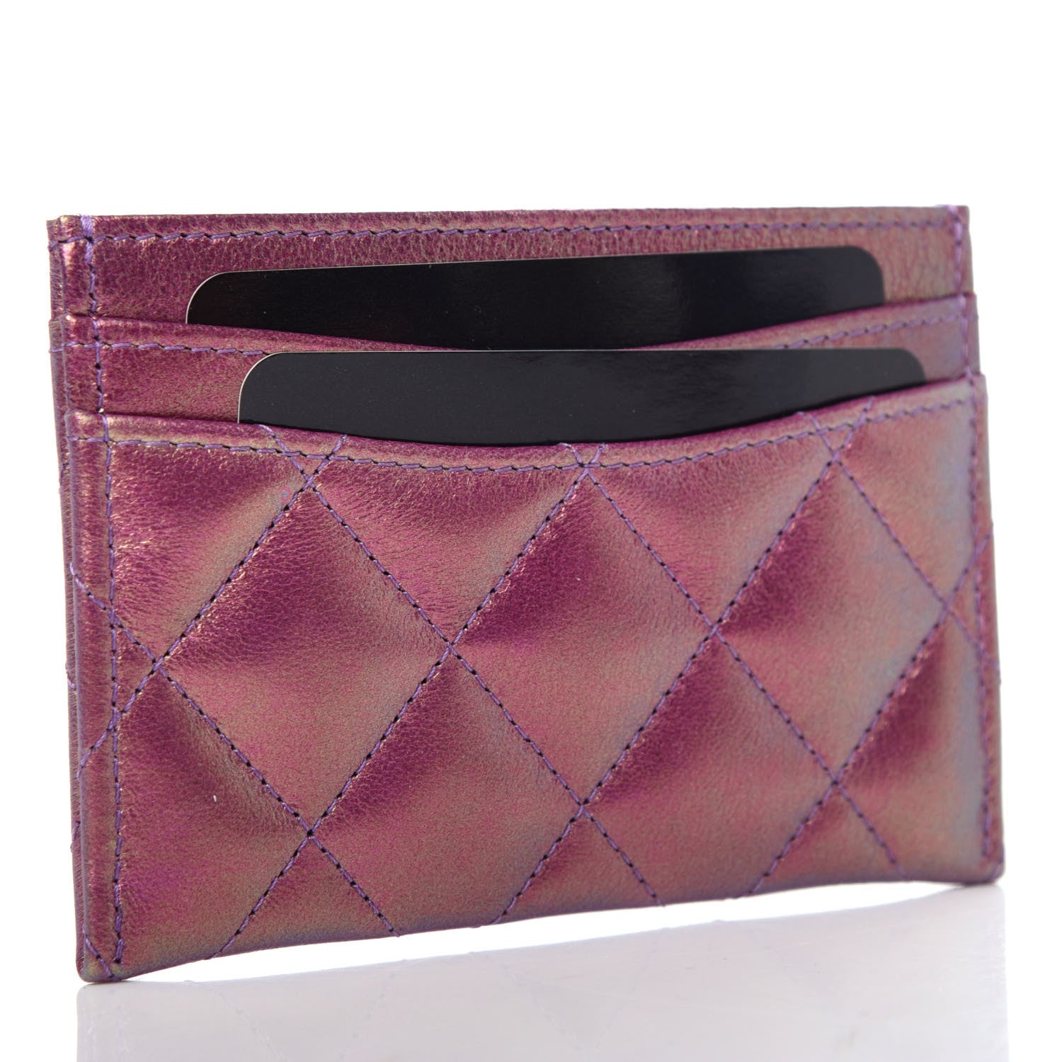 Chanel Iridescent Lambskin Quilted Card Holder Purple 3 of 8