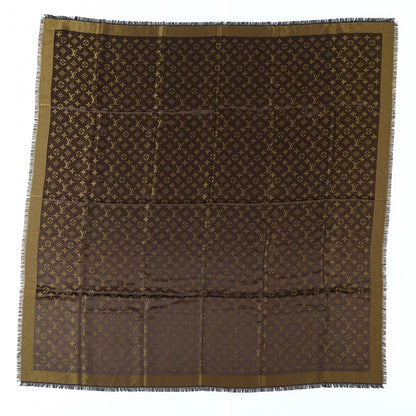 Louis Vuitton Silk Lurex Wool Monogram Shine Shawl Brown 1 of 4