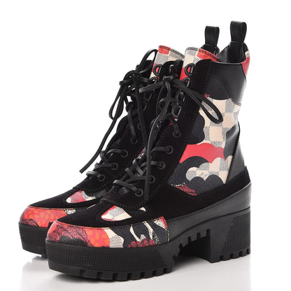 Louis Vuitton Suede Calfskin Damier Azur Overcloud Laureate Platform Desert Boots 38.5 Black 3 of 8