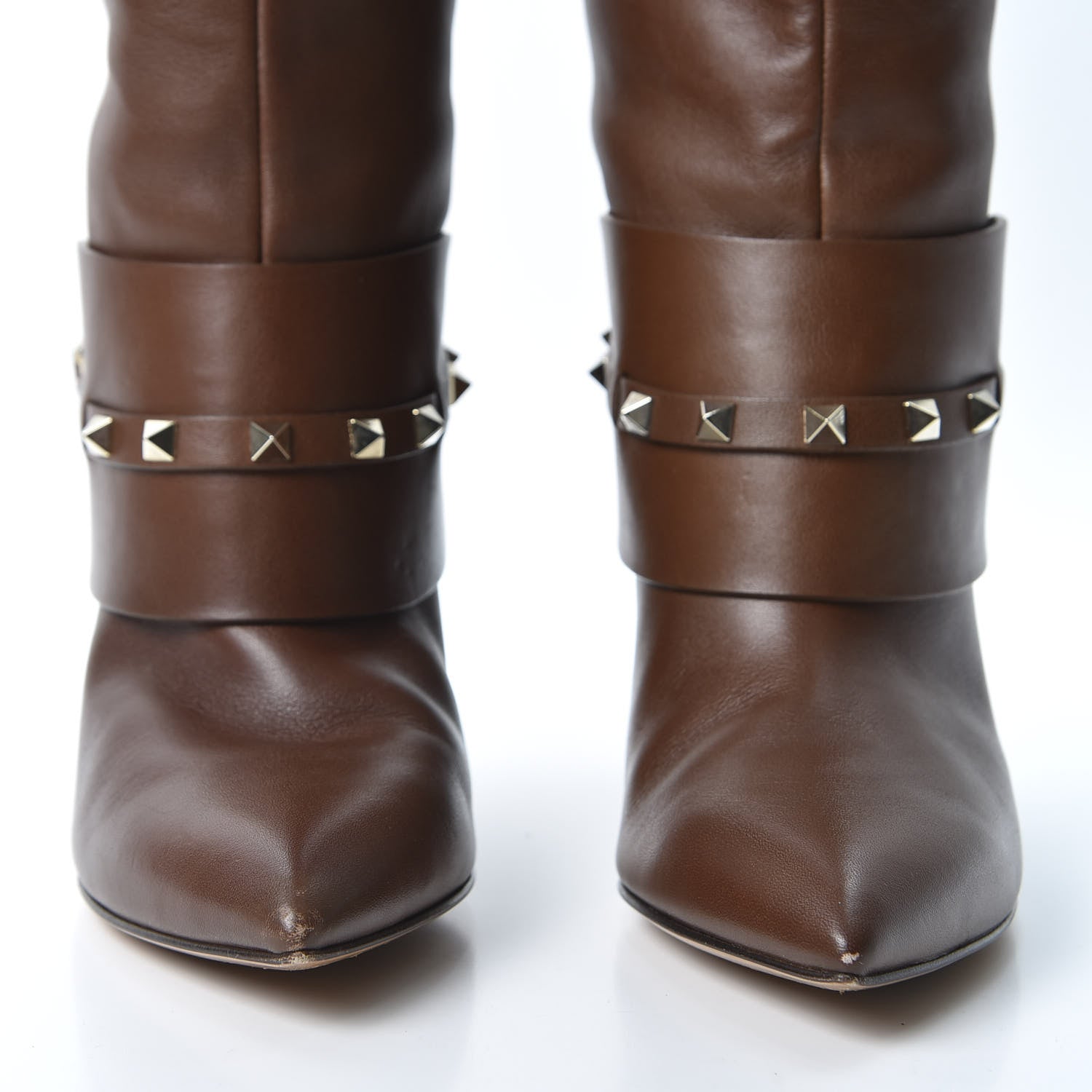 Valentino Garavani Calfskin Rockstud Over The Knee Boots 37 Brown 7 of 11