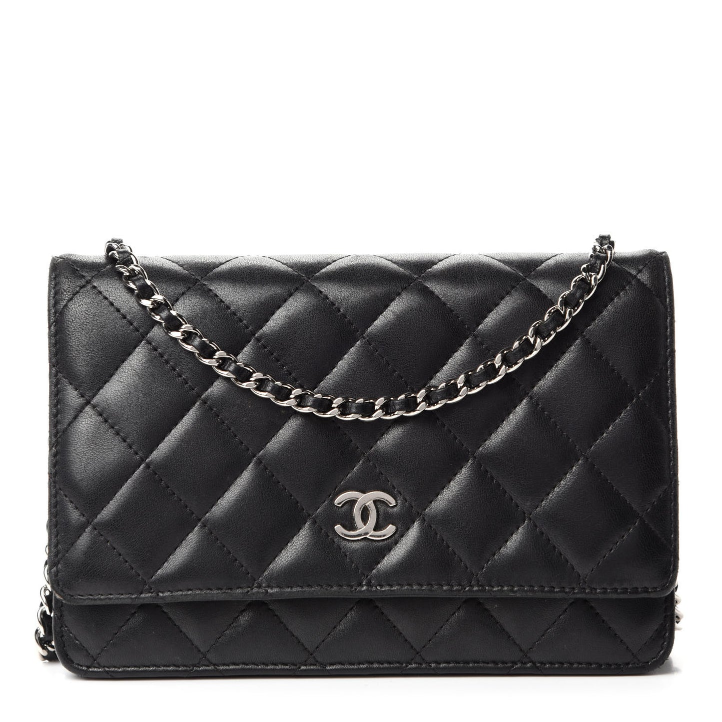 Lambskin Quilted Wallet On Chain WOC Black
