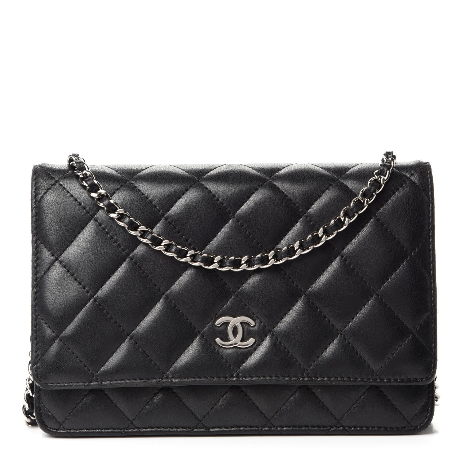 Chanel Lambskin Quilted Wallet On Chain WOC Black 1 of 12