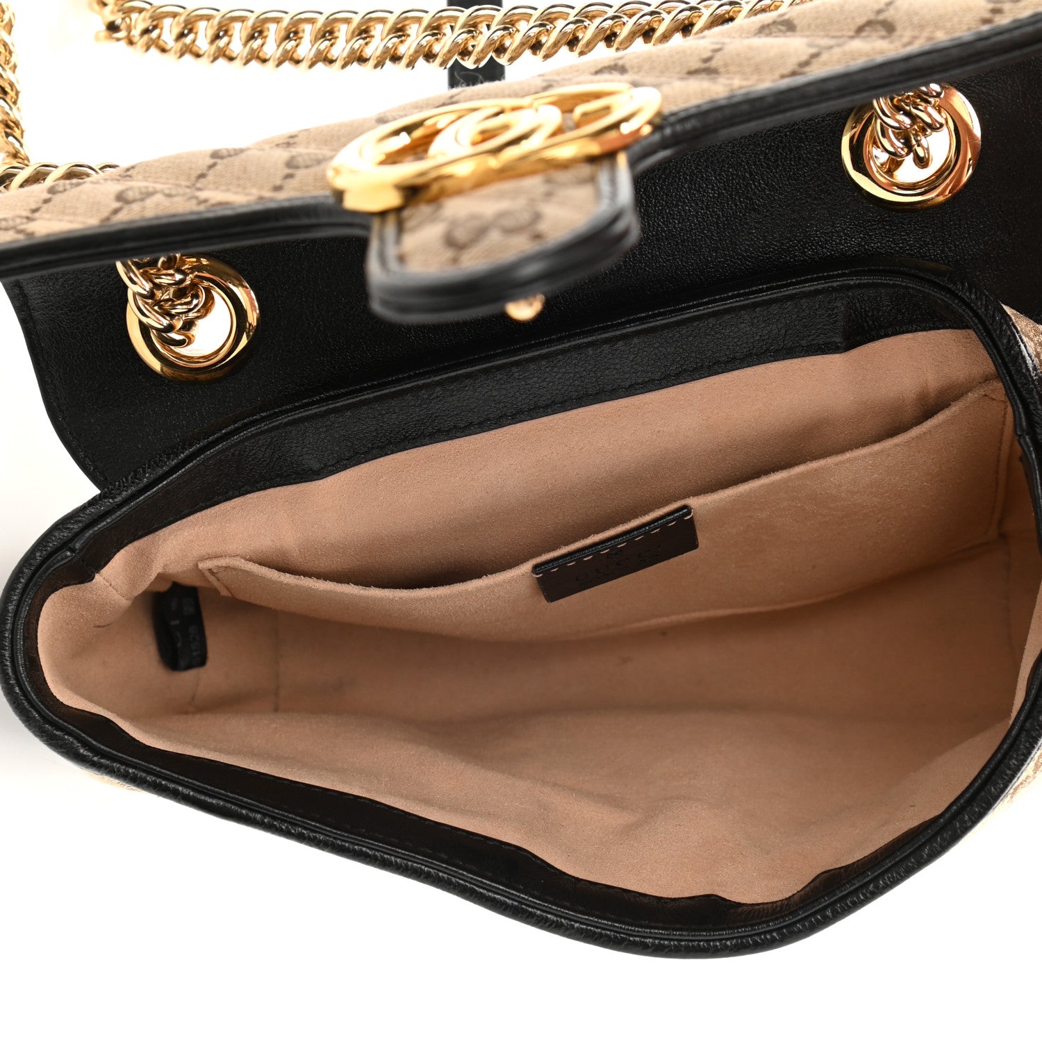 Gucci Monogram Matelasse Diagonal Mini GG Marmont Shoulder Bag Beige Black 5 of 8