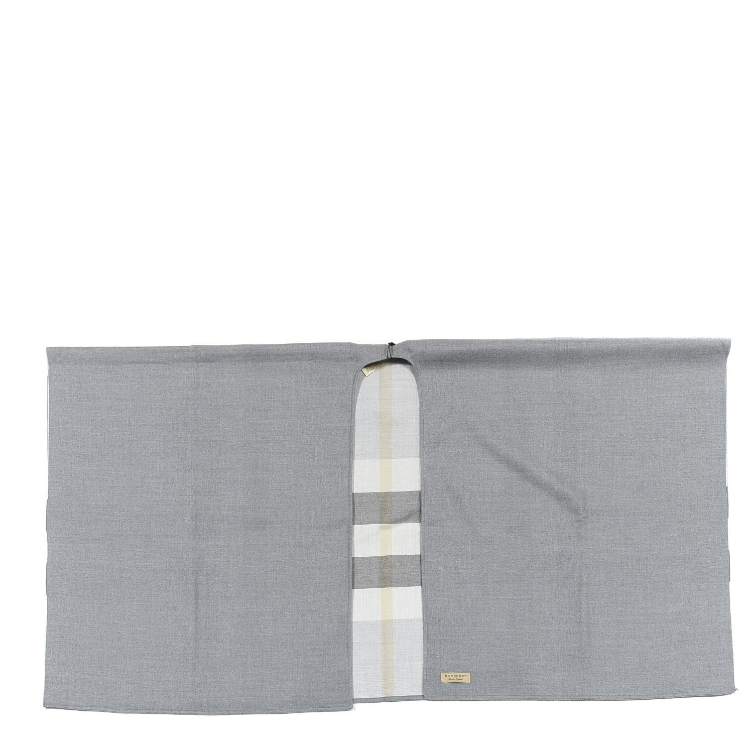 Burberry Wool Solid to Check Charlotte Cape Scarf Light Grey 1 of 4