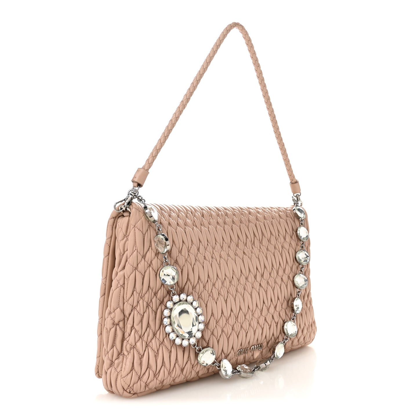 Nappa Matelasse Crystal Flap Clutch Cammeo