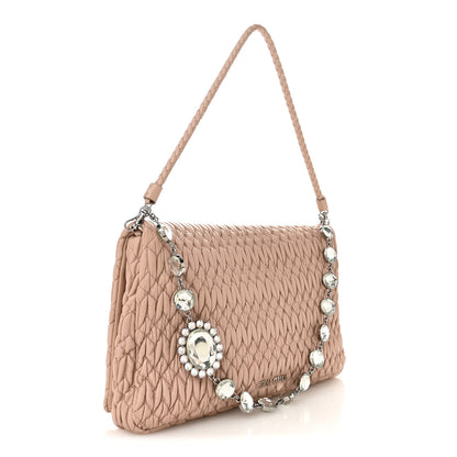 Miu Miu Nappa Matelasse Crystal Flap Clutch Cammeo 3 of 11