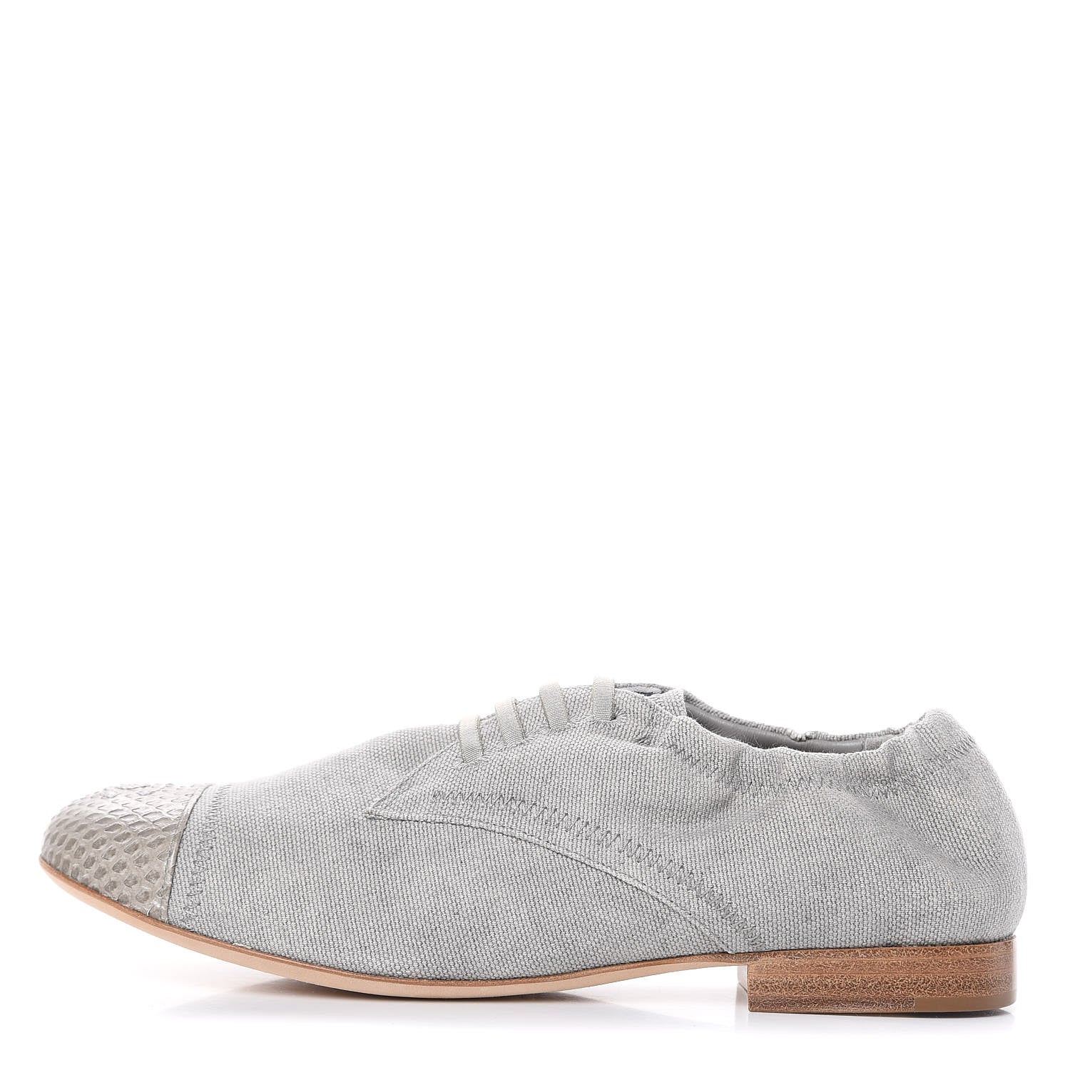 Chanel Washed Toile Snakeskin Cap Toe CC Lace Up Flats 36 Grey 1 of 12