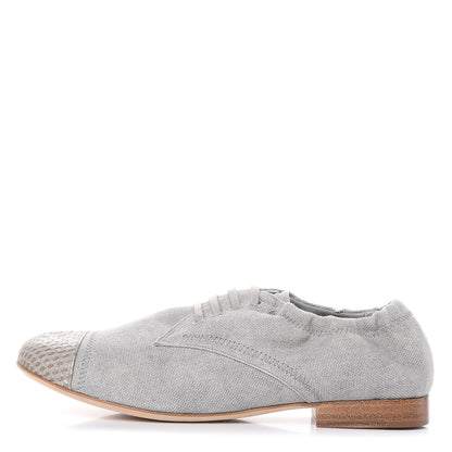Chanel Washed Toile Snakeskin Cap Toe CC Lace Up Flats 36 Grey 1 of 12