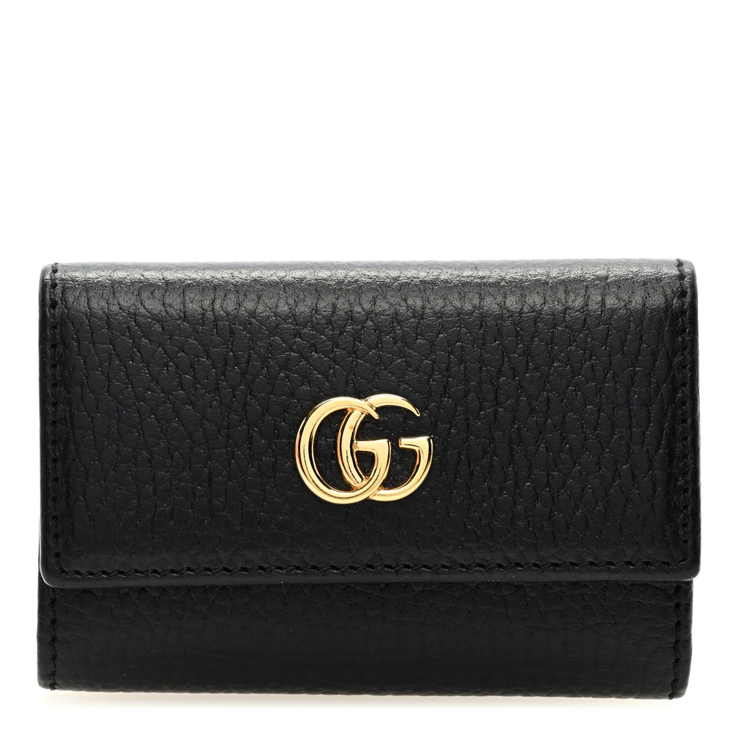 Pebbled Calfskin GG Marmont 6 Key Holder Black
