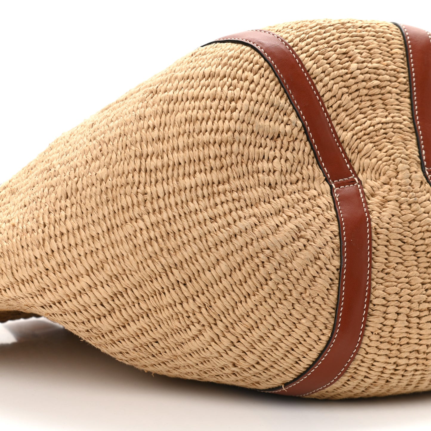 Raffia Calfskin Large Basket Tote Tan