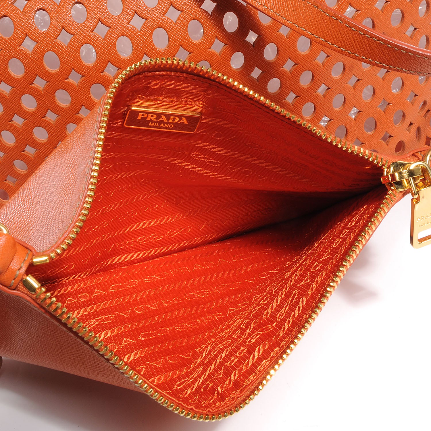 Prada Saffiano Perforated Tote Papaya 9 of 10