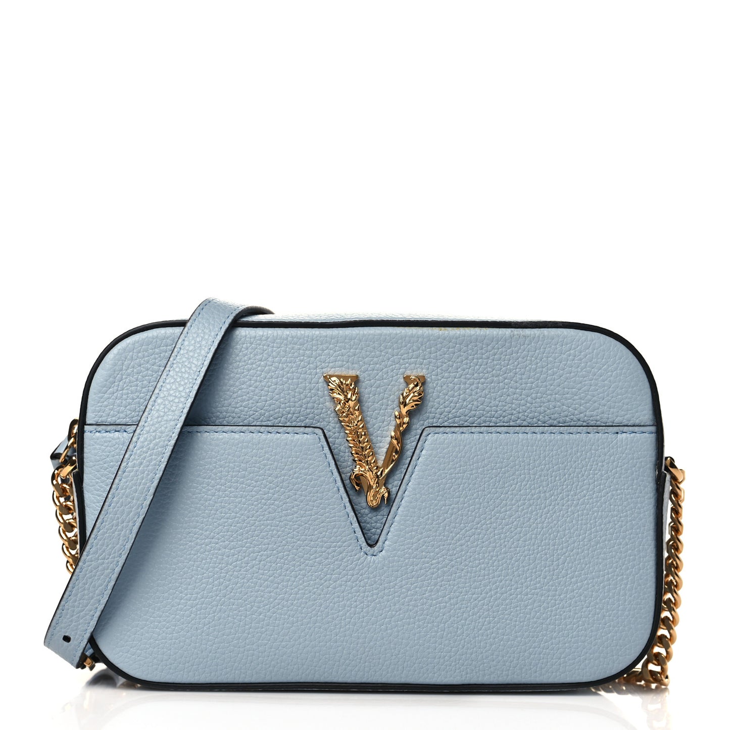 Grainy Calfskin Virtus Small Camera Bag Blue