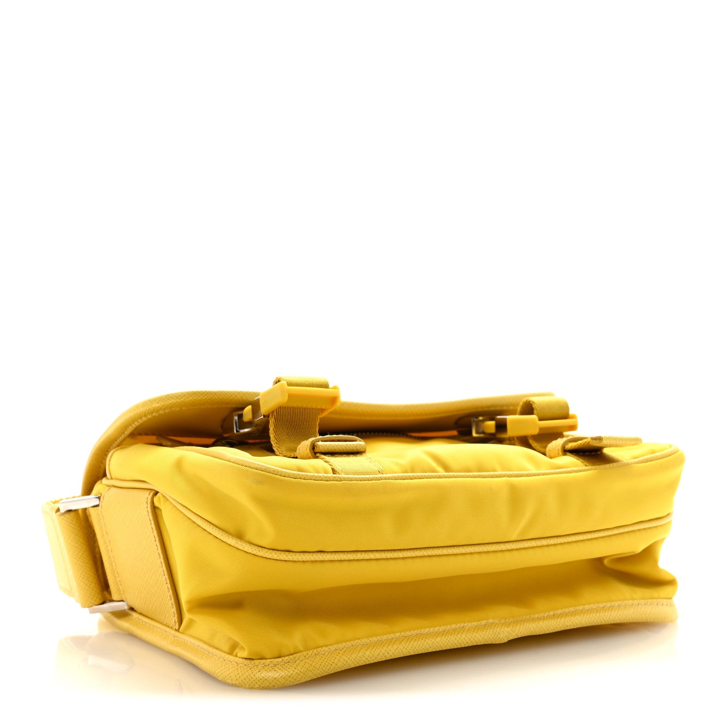 Prada Tessuto Nylon Saffiano Pocket Double Snap Buckle Messenger Shoulder Bag Giallo 4 of 9