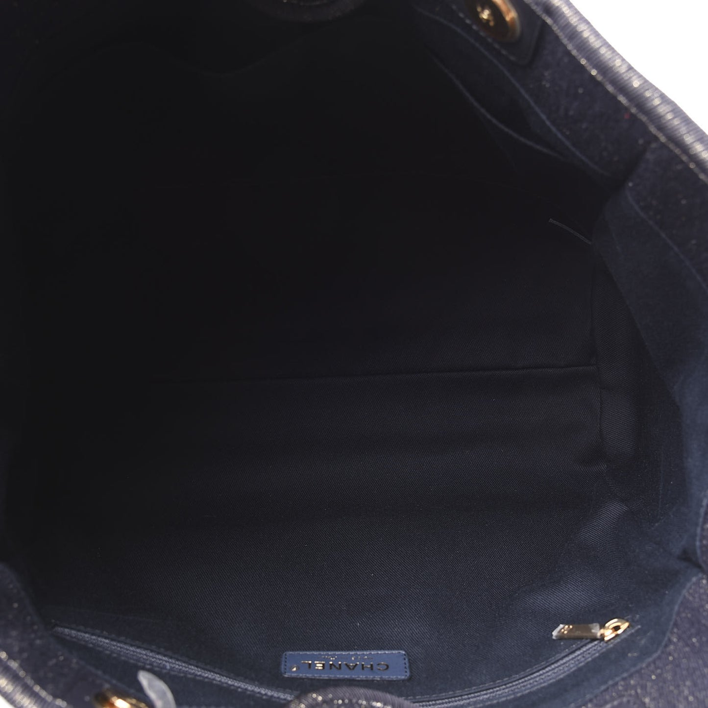 Lurex Canvas Small Deauville Tote Navy Blue Gold