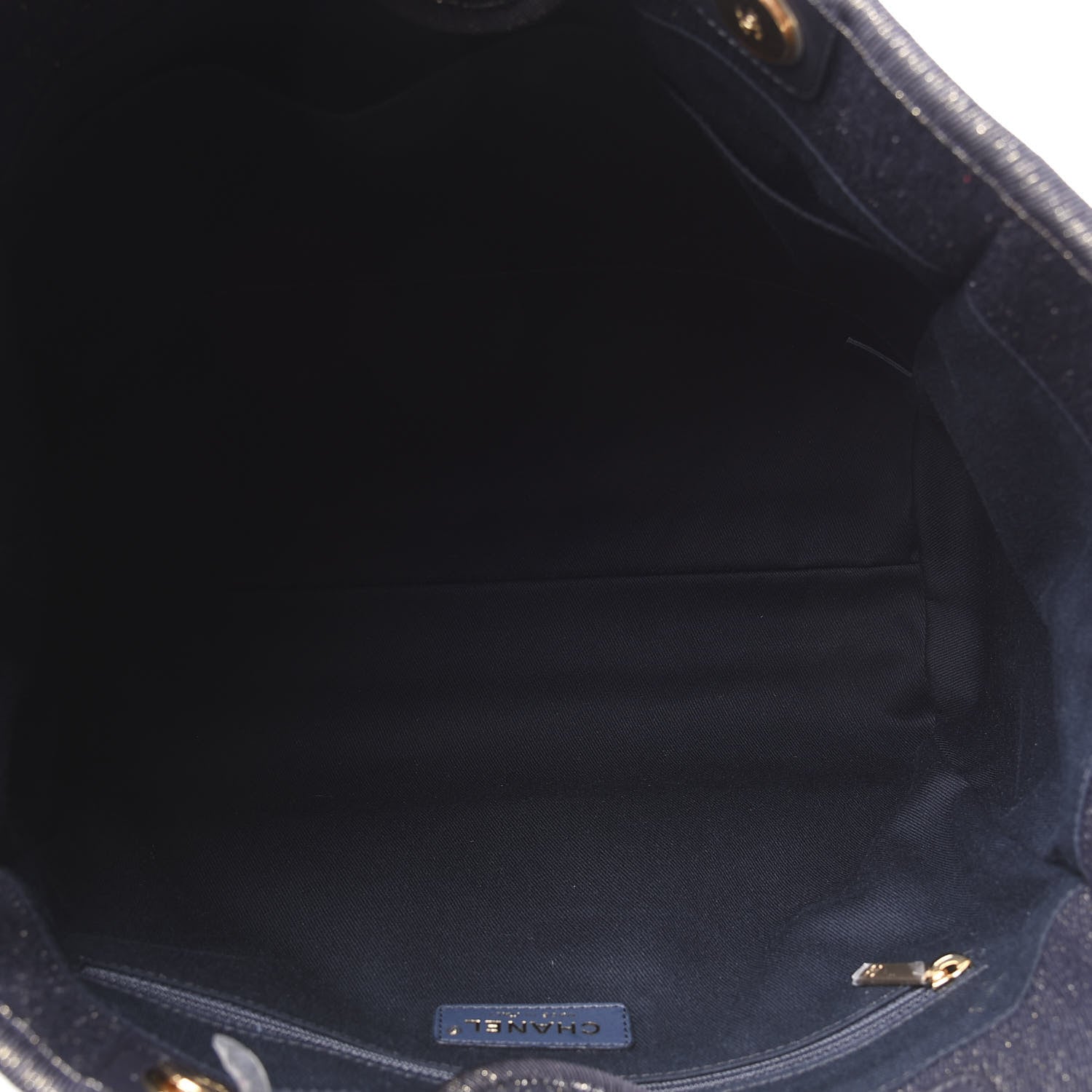 Chanel Lurex Canvas Small Deauville Tote Navy Blue Gold 4 of 9