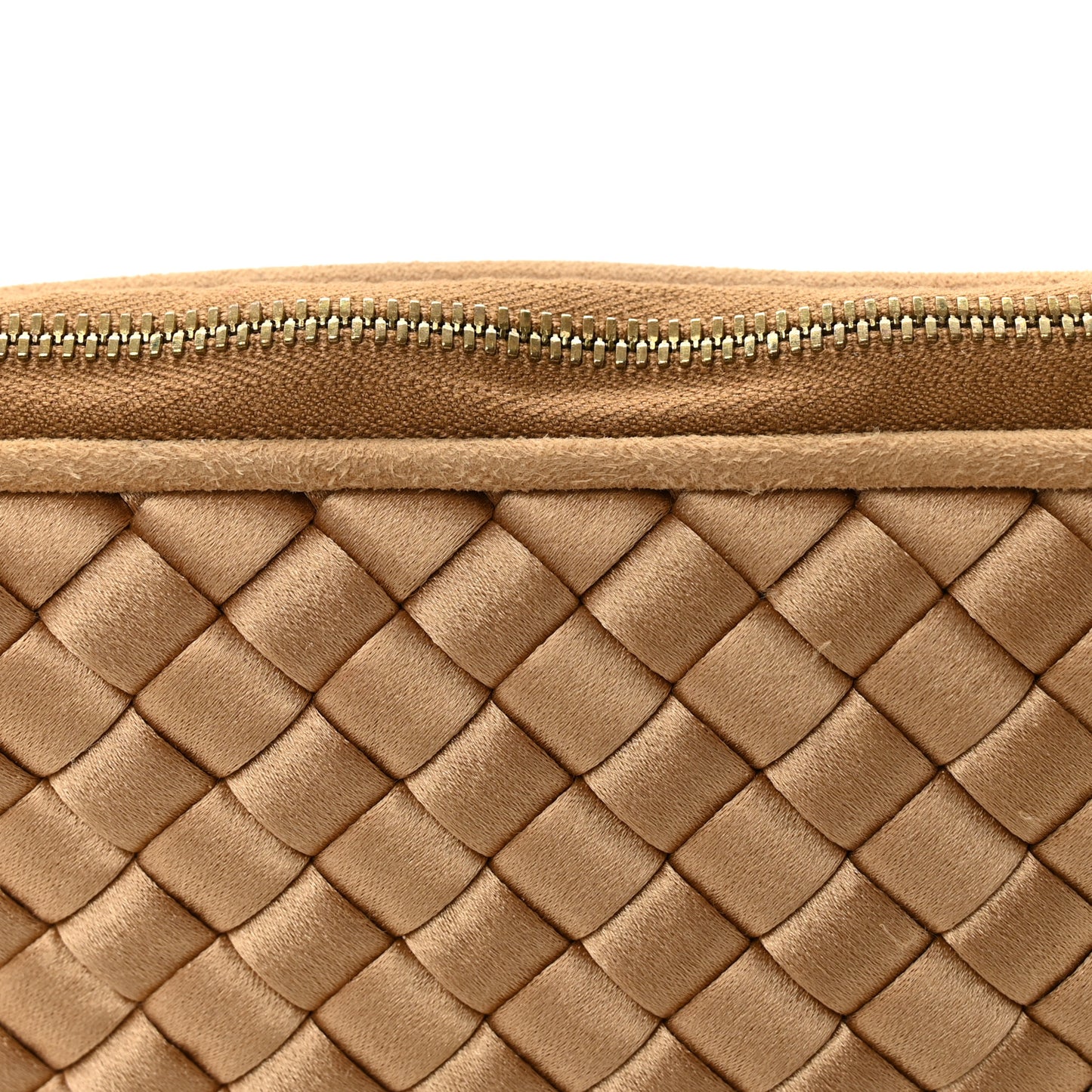 Satin Intrecciato Small Cosmetic Pouch Camel