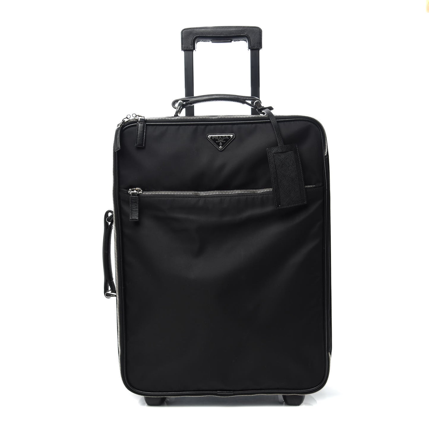 Tessuto Nylon Saffiano Trolley Luggage Black