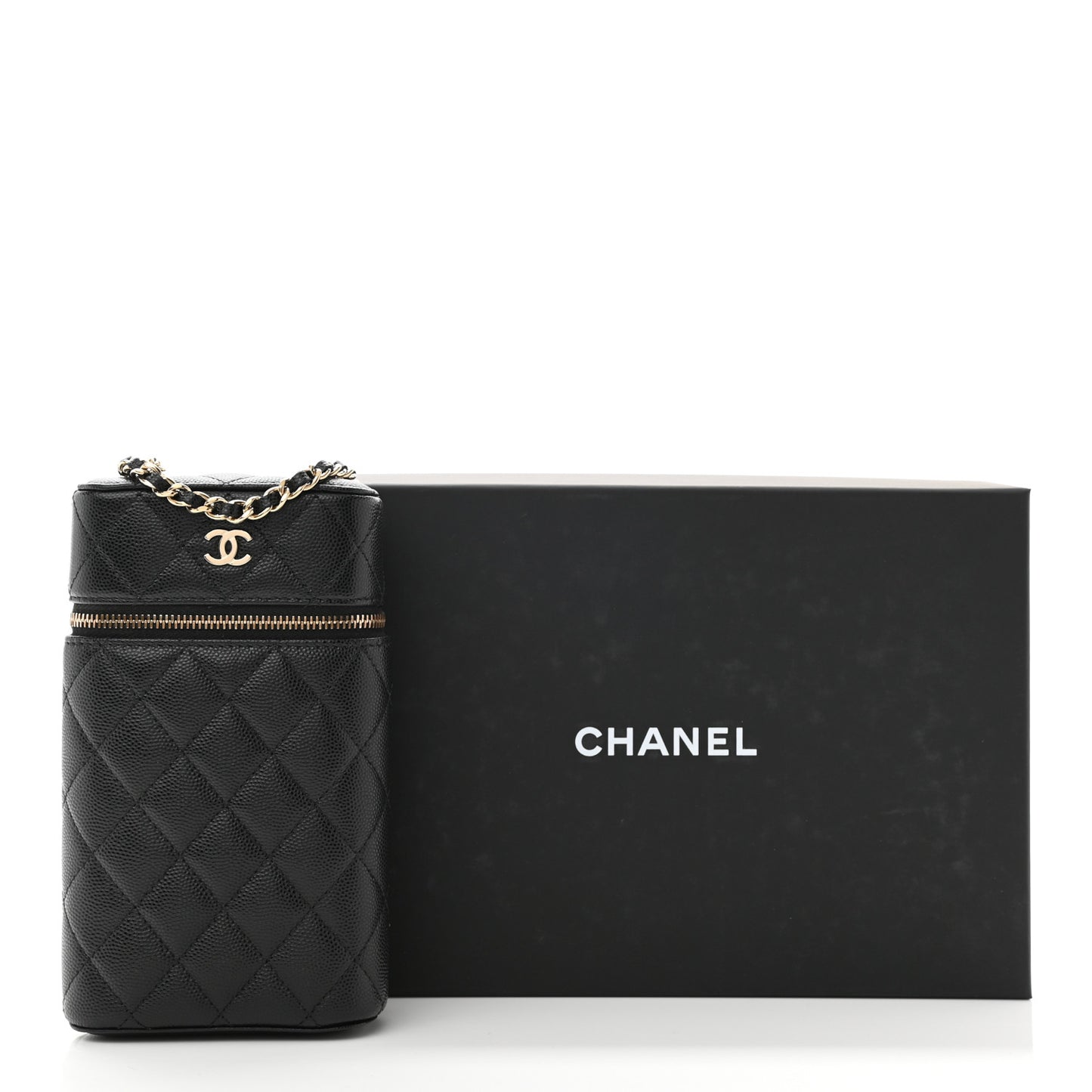 Caviar Quilted Phone Holder With Chain Black