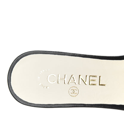 Chanel Pearl Embroidery Flat Sandals 37 White Black 8 of 11