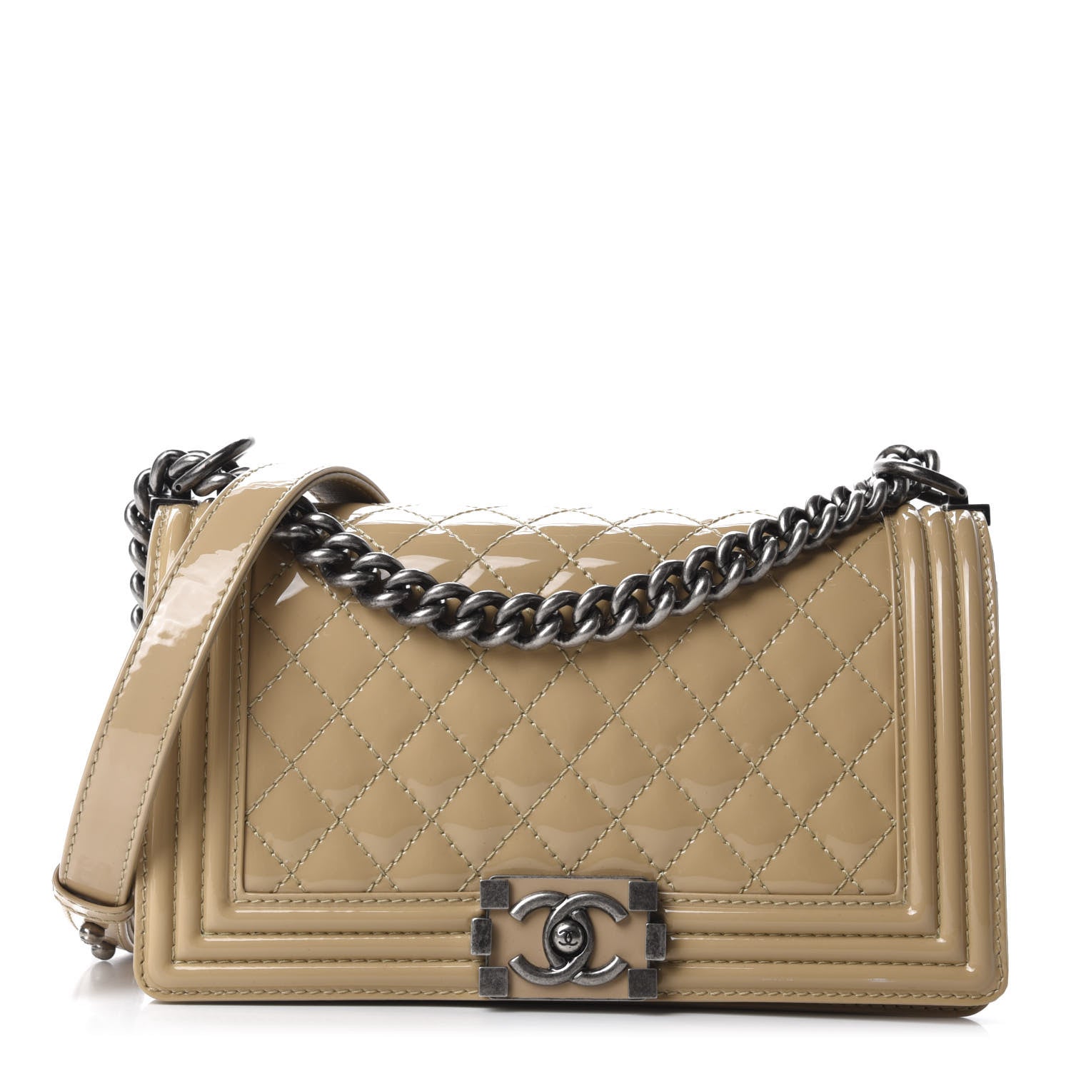 Chanel Patent Calfskin Enamel Quilted Medium Boy Flap Beige 1 of 11