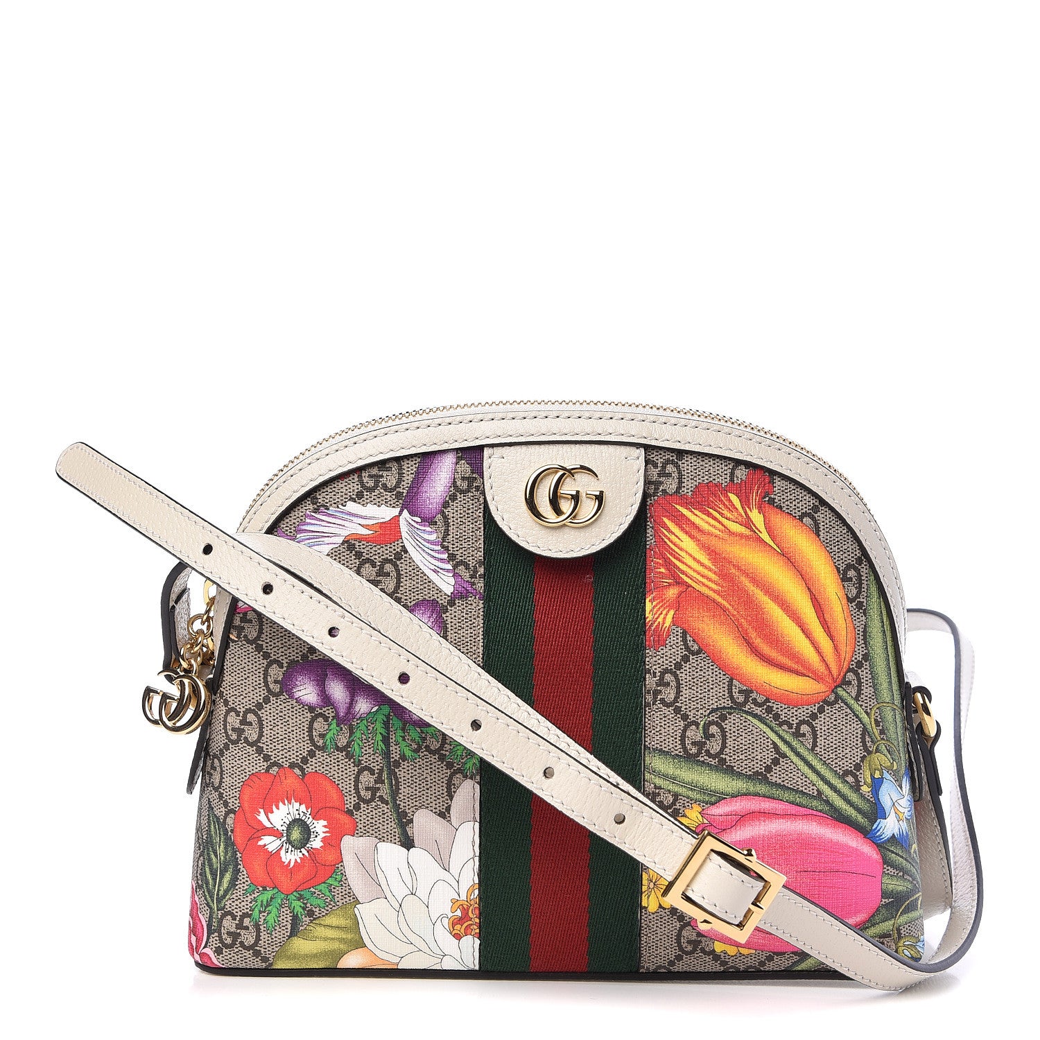 Gucci GG Supreme Monogram Flora Web GG Small Ophidia Dome Shoulder Bag White 1 of 11