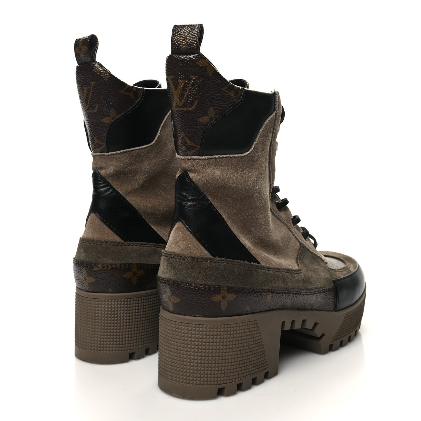 Suede Calfskin Monogram Laureate Platform Desert Boots 39 Taupe