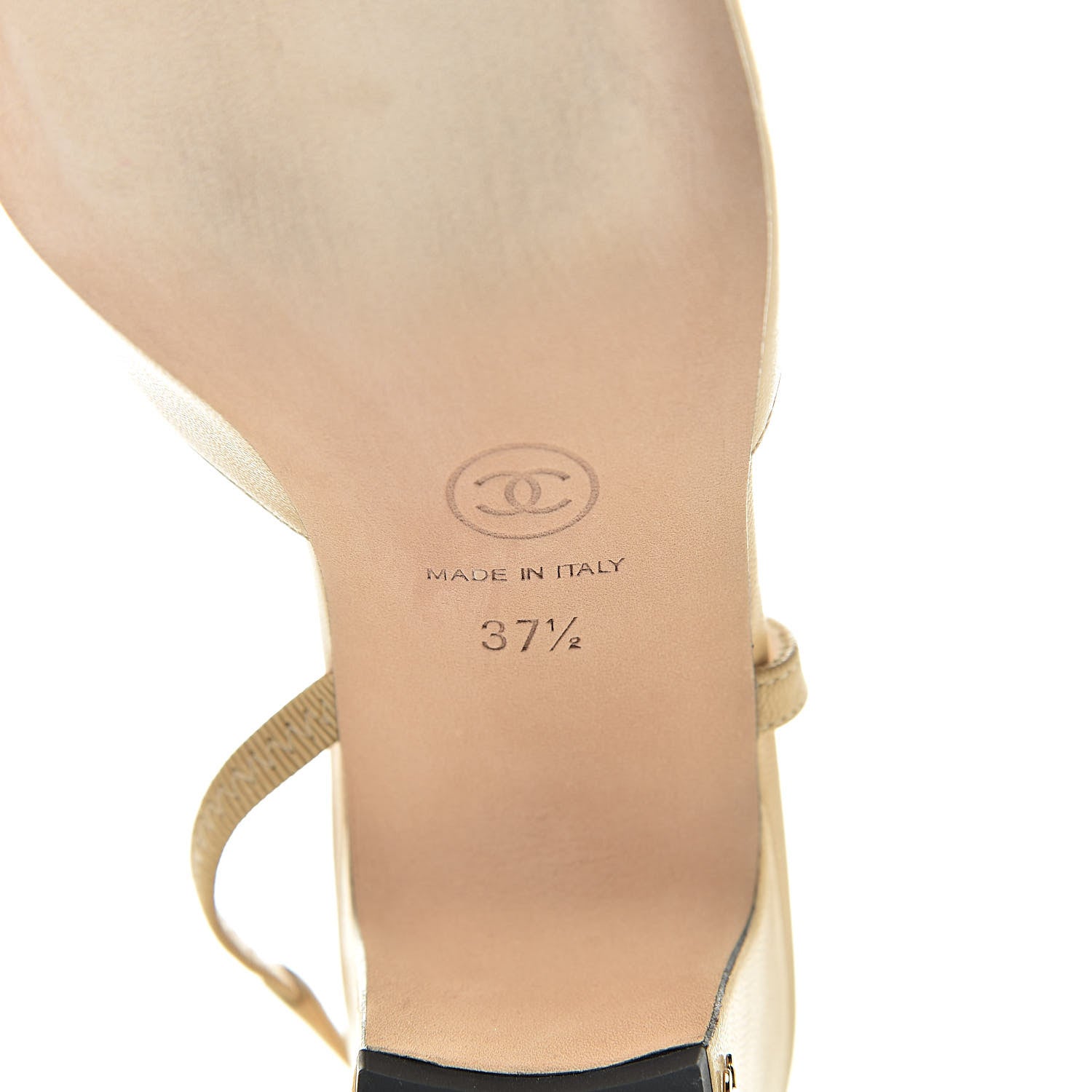 Chanel Goatskin Grosgrain Cap Toe CC Slingback Pumps 37.5 Beige Black 6 of 9