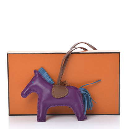 Hermes Milo Lambskin Grigri Rodeo Horse Bag Charm MM Anemone Bleu Izmir Fauve 5 of 5