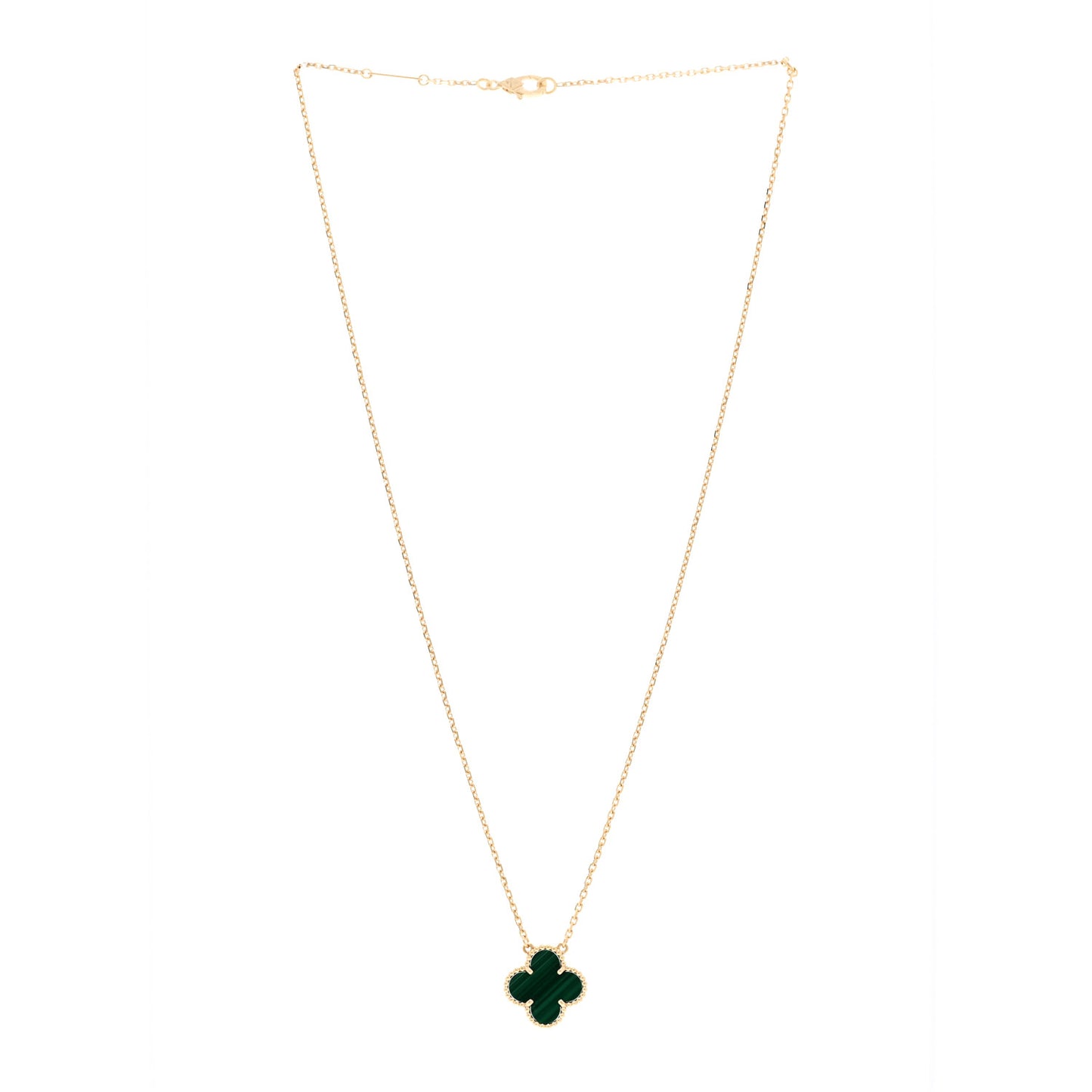 18K Yellow Gold Malachite Vintage Alhambra Pendant Necklace
