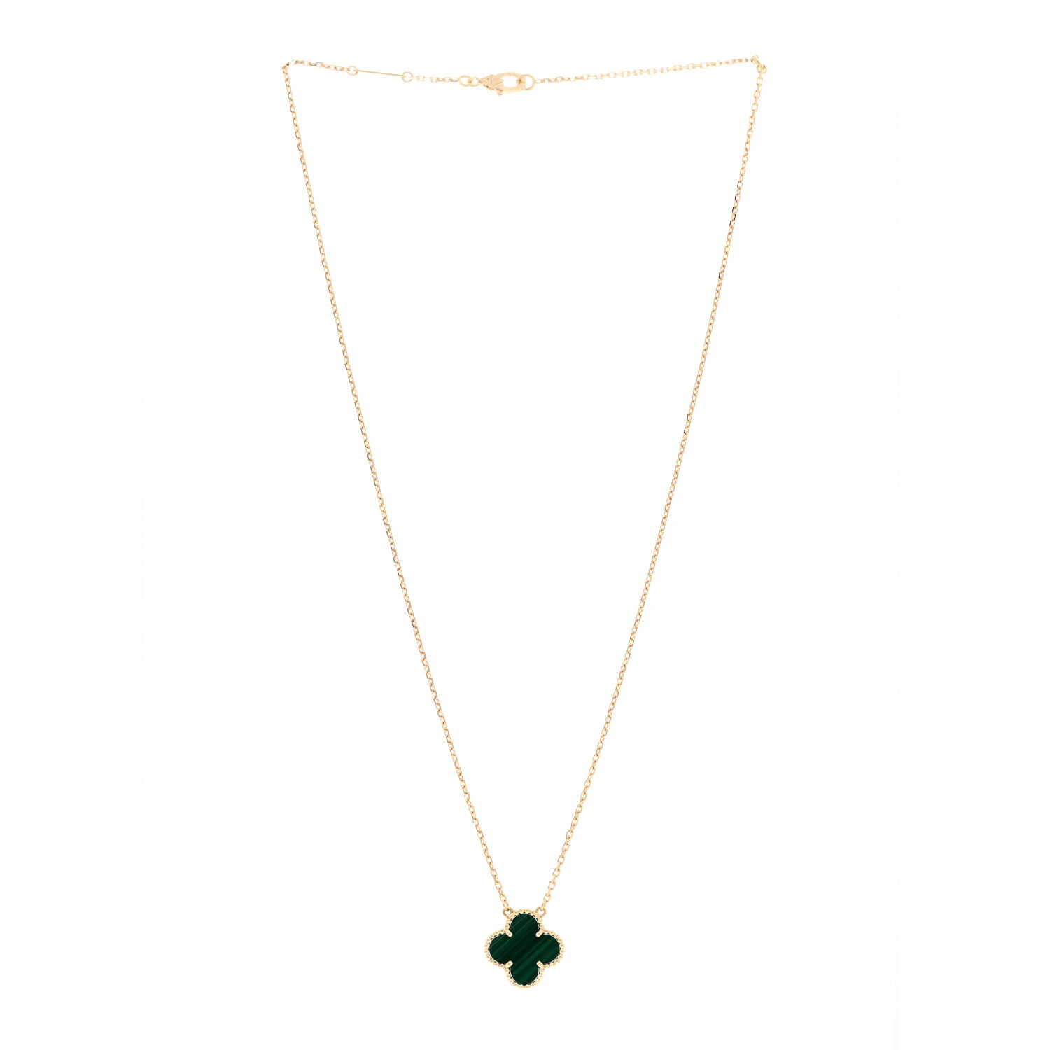 Van Cleef & Arpels 18K Yellow Gold Malachite Vintage Alhambra Pendant Necklace 3 of 4