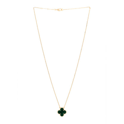 Van Cleef & Arpels 18K Yellow Gold Malachite Vintage Alhambra Pendant Necklace 3 of 4