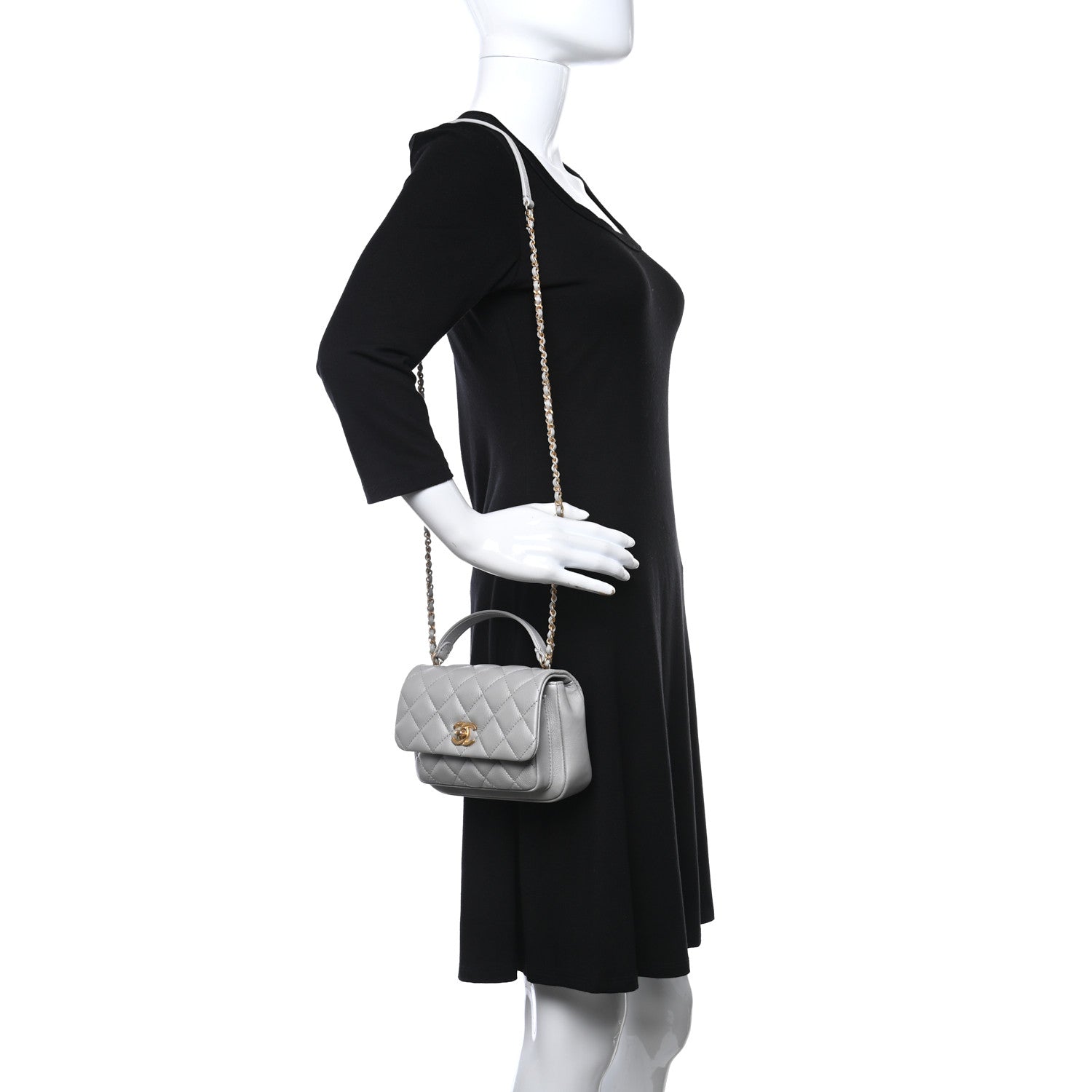 Chanel Calfskin Quilted Top Handle Flap Light Grey 2 of 9