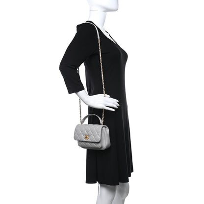 Chanel Calfskin Quilted Top Handle Flap Light Grey 2 of 9