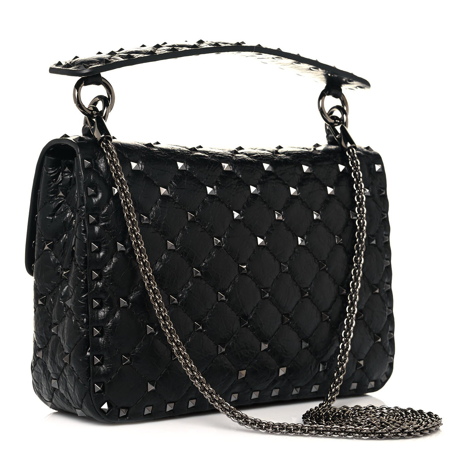 Valentino Garavani Craquele Nappa Medium Rockstud Spike Shoulder Bag Black 3 of 11